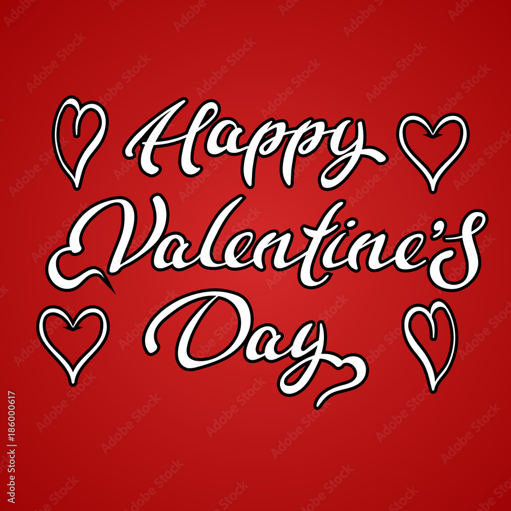Happy Valentines Day typography poster with handwritten calligraphy text, isolated on white background. Vector