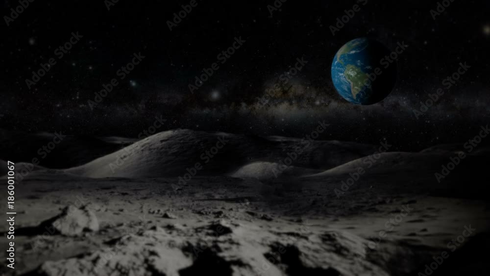 Planet Earth View From Moon Surface In Space. Computer generated moon ...