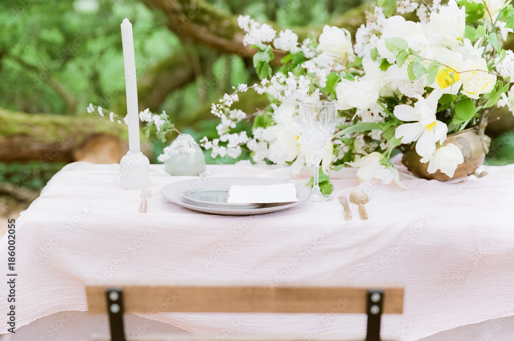 wedding dining table pink and green Stock Photo Adobe Stock