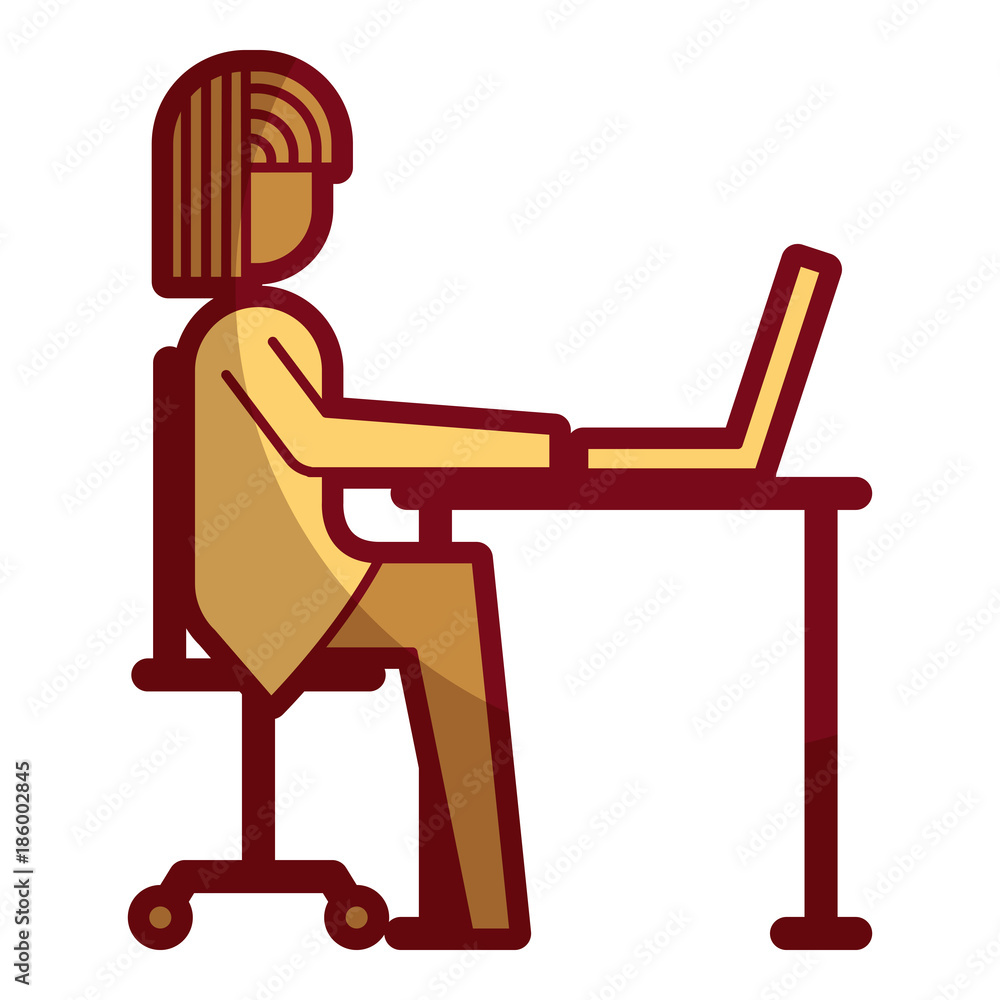 businessman sitting desk laptop working vector illustration businessman sitting desk laptop working vector illustration