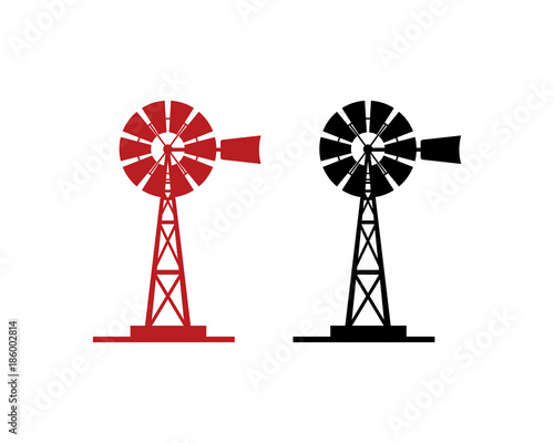 Black and Red Windmill Illustration Symbol Logo Vector