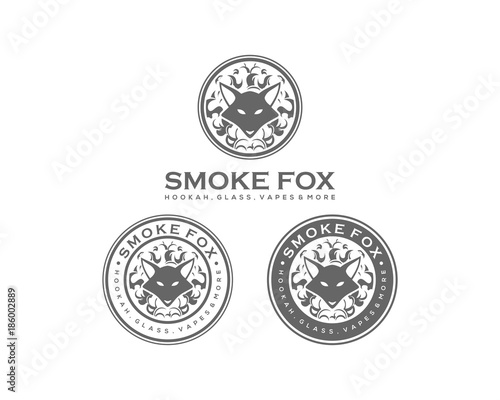 Line Art Circle Animal Head Fox with Smoke Vape Illustration Symbol Set Logo Vector