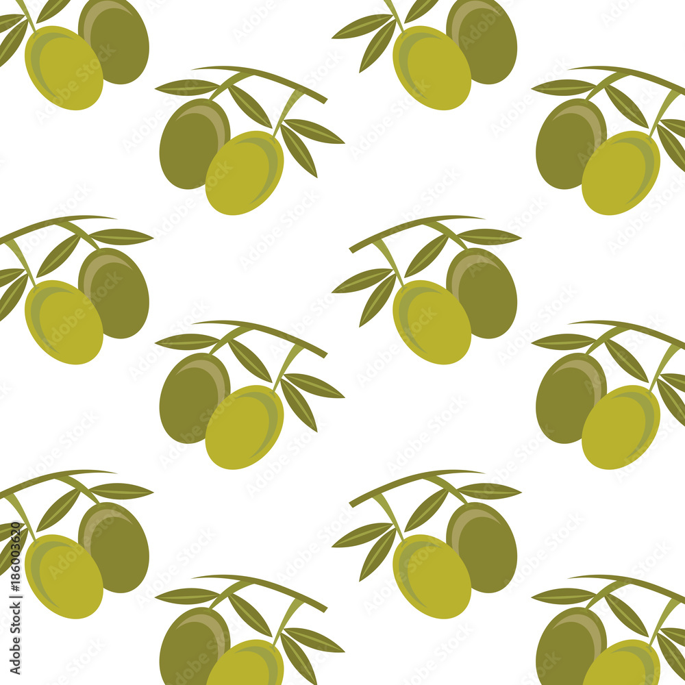 seamless pattern vnutrition olive leaves fruit ector illustration