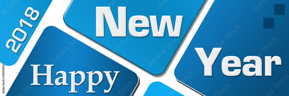 Happy New Year Blue Rounded Squares Horizontal Happy New Year Blue Rounded Squares Horizontal