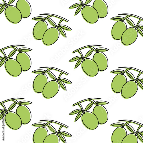 seamless pattern nutrition olive leaves fruit ector illustration