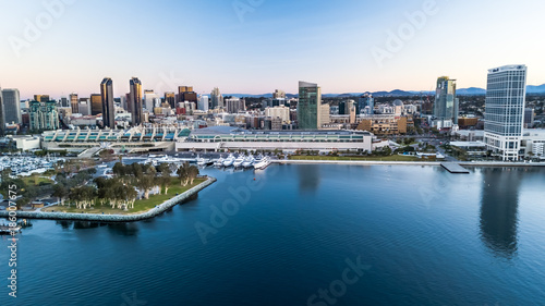 Drone view of San Diego from the bay