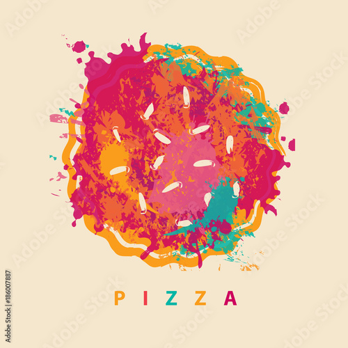 Fototapeta Transparent wektor z abstrakcyjnym obrazem pizzy w postaci kolorowych plam i plam oraz napis pizza