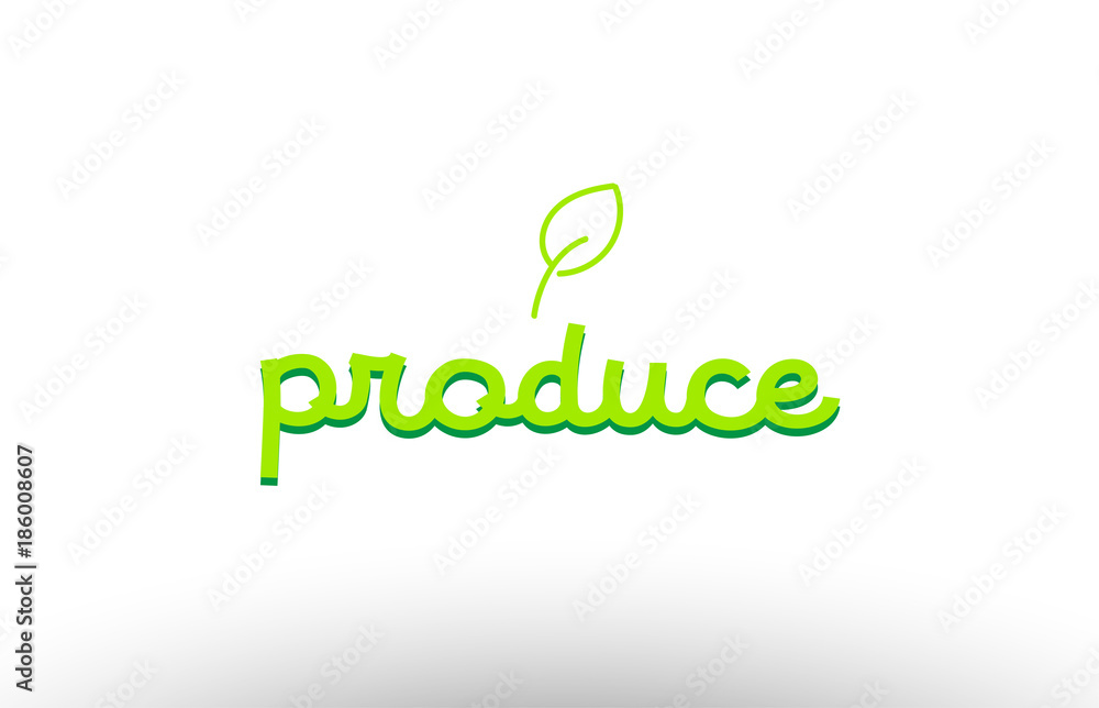 produce word concept with green leaf logo icon company design