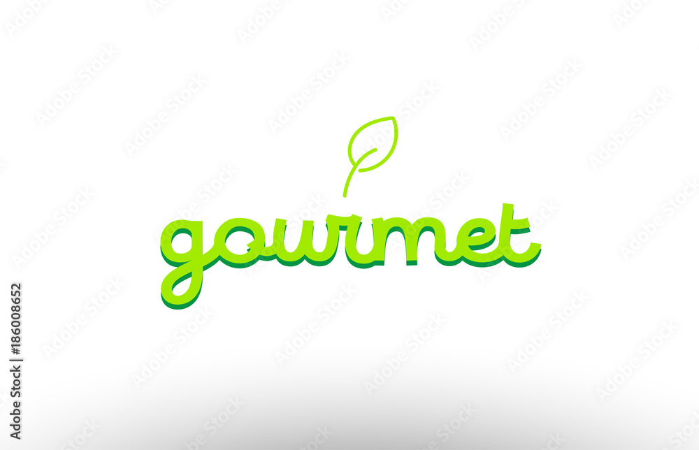 gourmet word concept with green leaf logo icon company design