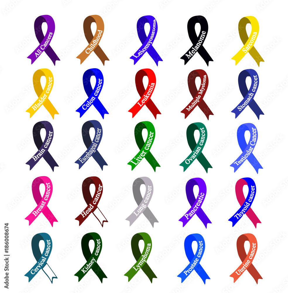 Cancer Ribbon. Set of ribbons of different colors against cancer.  International Day of cancer. World Cancer Day Stock Vector | Adobe Stock