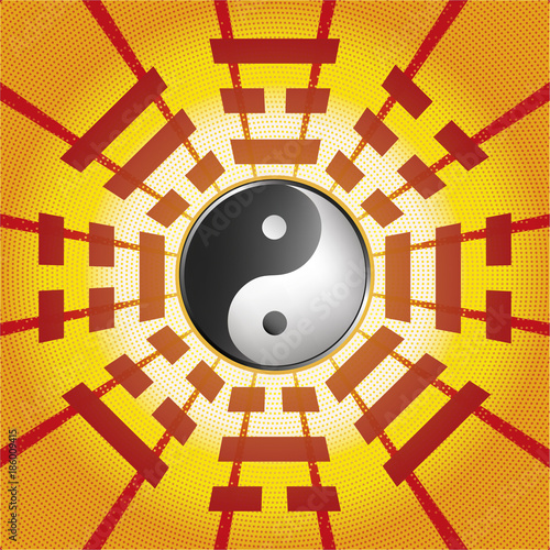 Bagua symbol of Taoism / Daoism with 8 trigrams with yin yang symbol.