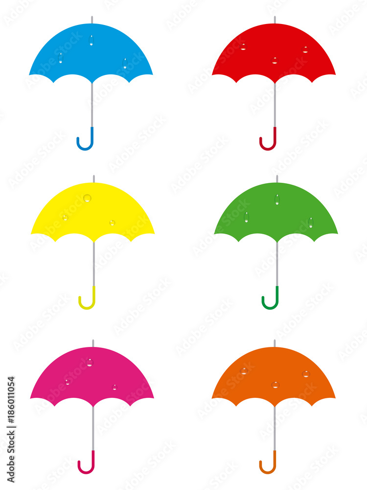 Set colored umbrella with raindrops Set colored umbrella with raindrops