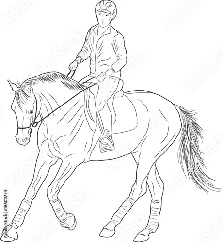 Fototapeta Naklejka Na Ścianę i Meble -  Sketch of a rider on a horse.