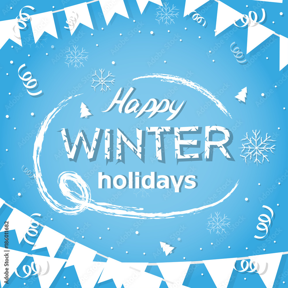 happy winter holidays and festive garlands