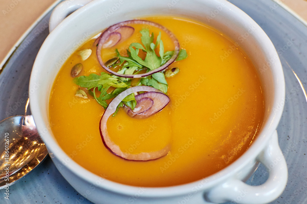 Pumpkin and carrot soup with cream Pumpkin and carrot soup with cream