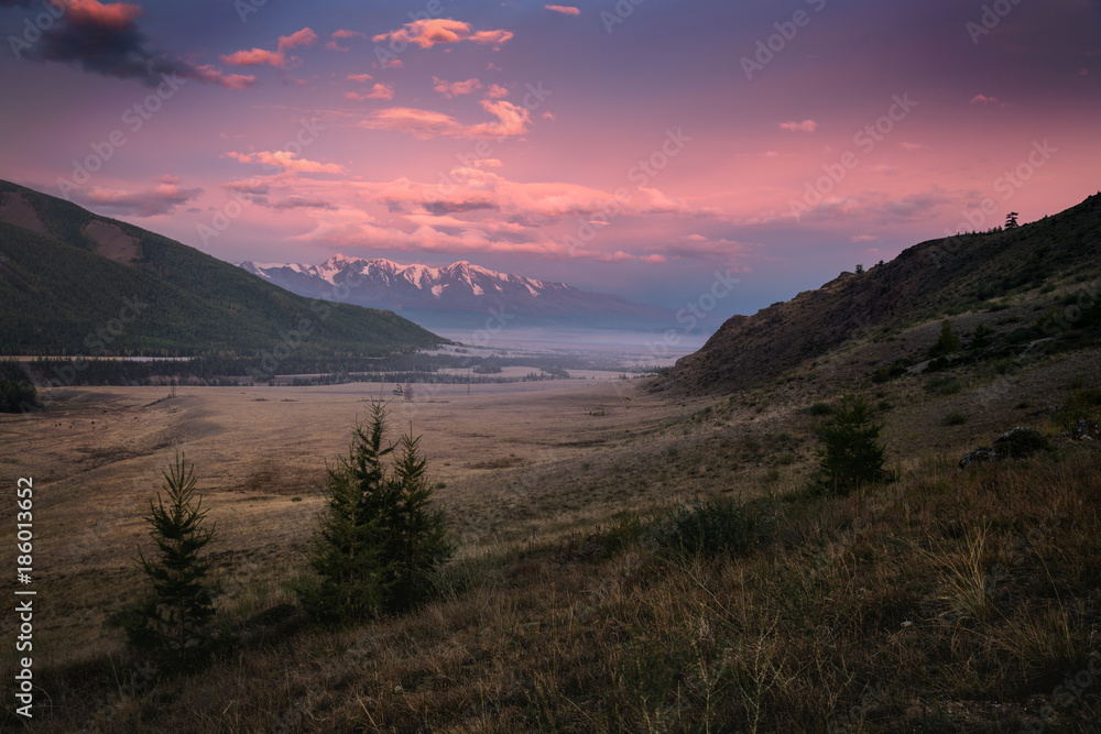View Chuya ridge Altai on sunrise, Western Siberia, Altai