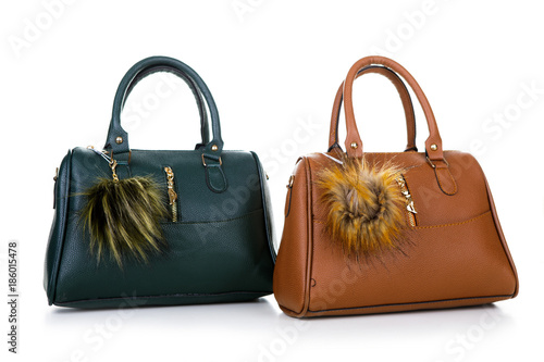 Women's fashion accessories. Two woman handbag on white background. photo