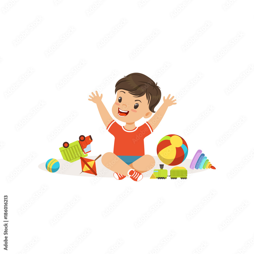 Bully boy playing and breaking his toys, hoodlum cheerful little kid, bad child behavior vector Illustration Bully boy playing and breaking his toys, hoodlum cheerful little kid, bad child behavior vector Illustration