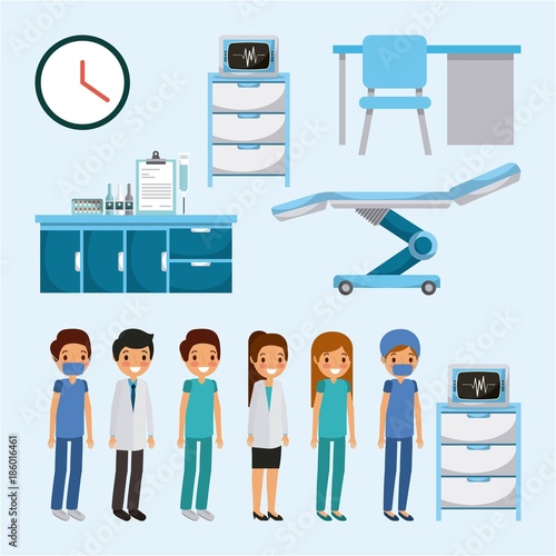 doctor medical people health care equipment furniture vector illustration
