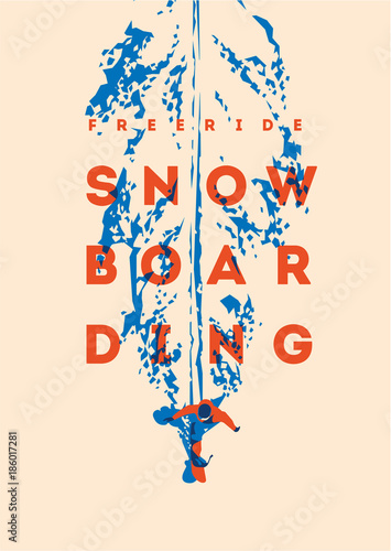 Freeride snowboarder in motion. Sport poster or emblem