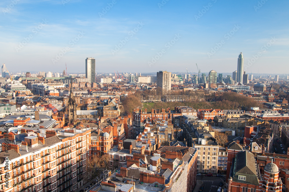 Aerial view of London, Westminster Cathedral area.