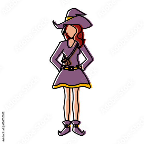 Beautiful woman with witch costume cartoon icon vector illustration graphic design