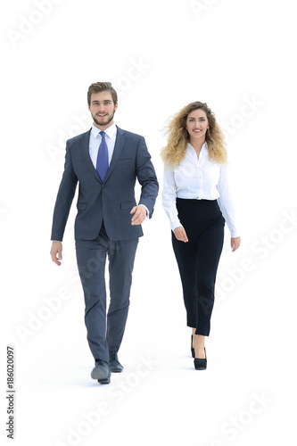 two successful employee confidently go forward