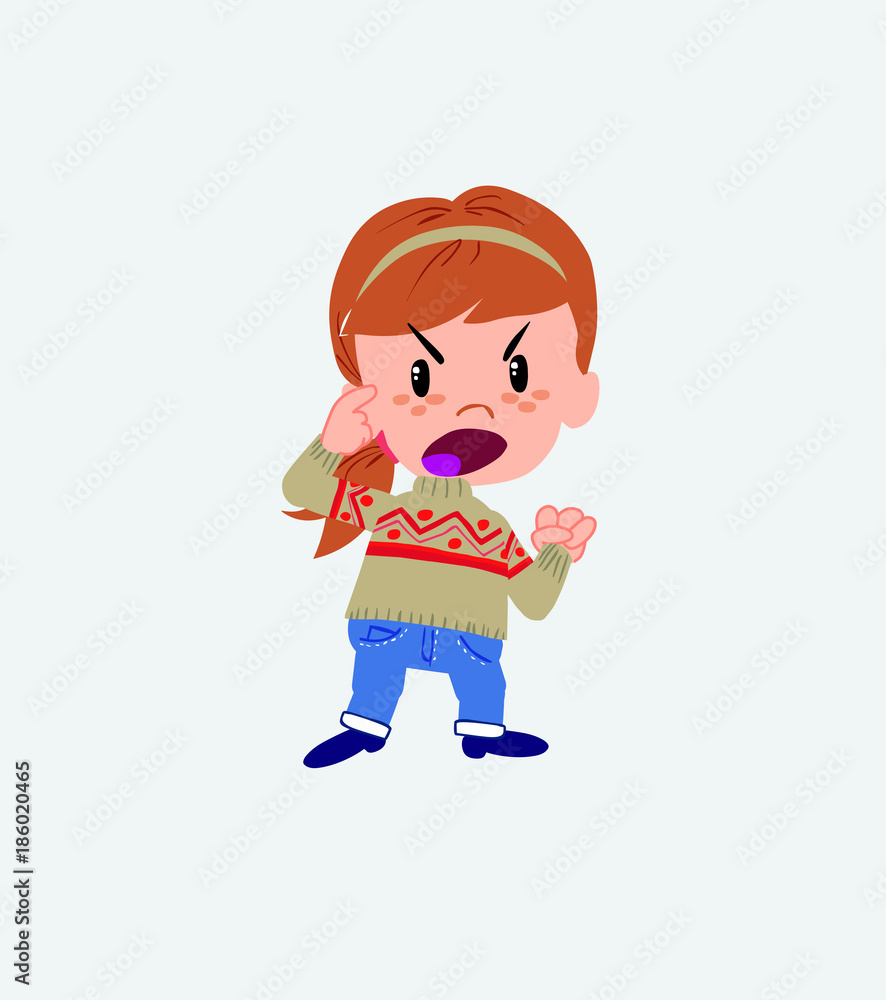 White girl with sweater screams angry in aggressive attitude. White girl with sweater screams angry in aggressive attitude.