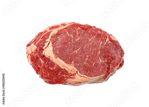 Close up one raw beef steak isolated on white