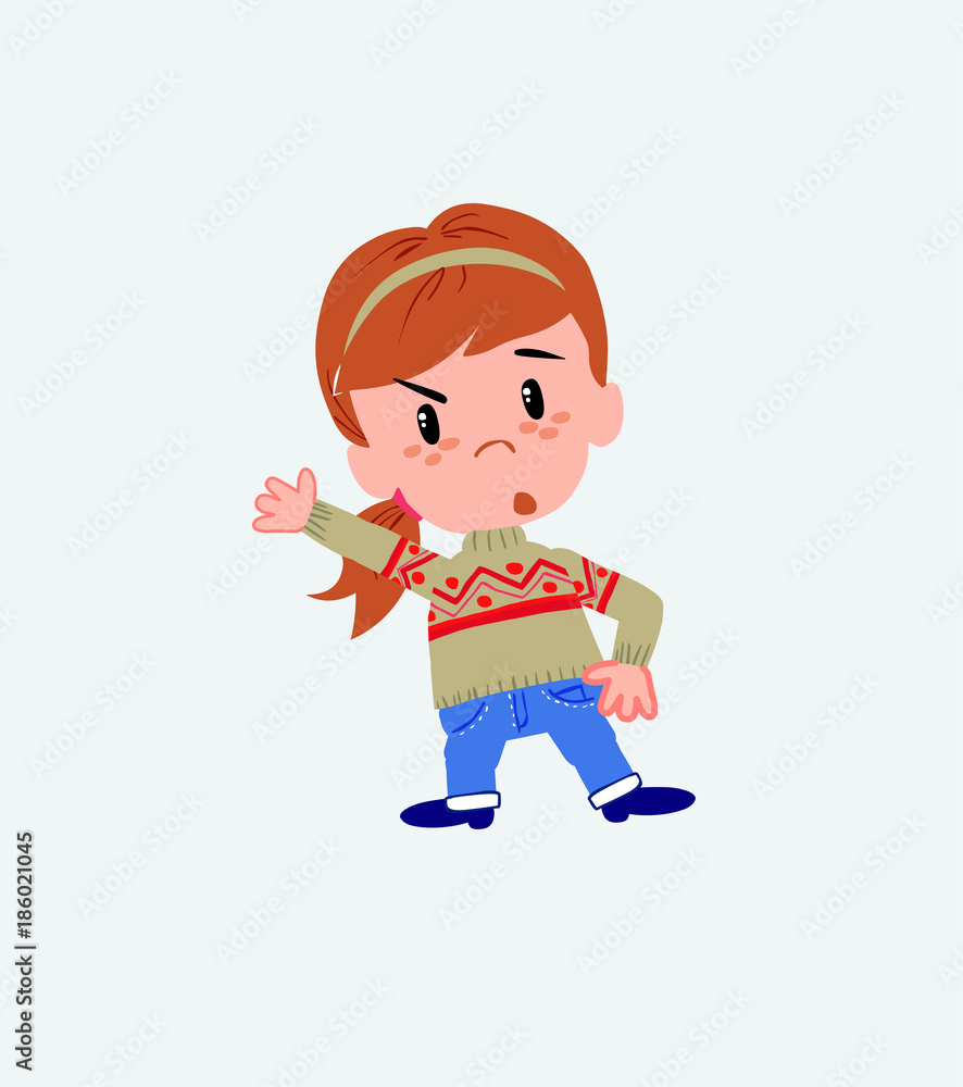 White girl with sweater something angry shows something to his right. White girl with sweater something angry shows something to his right.