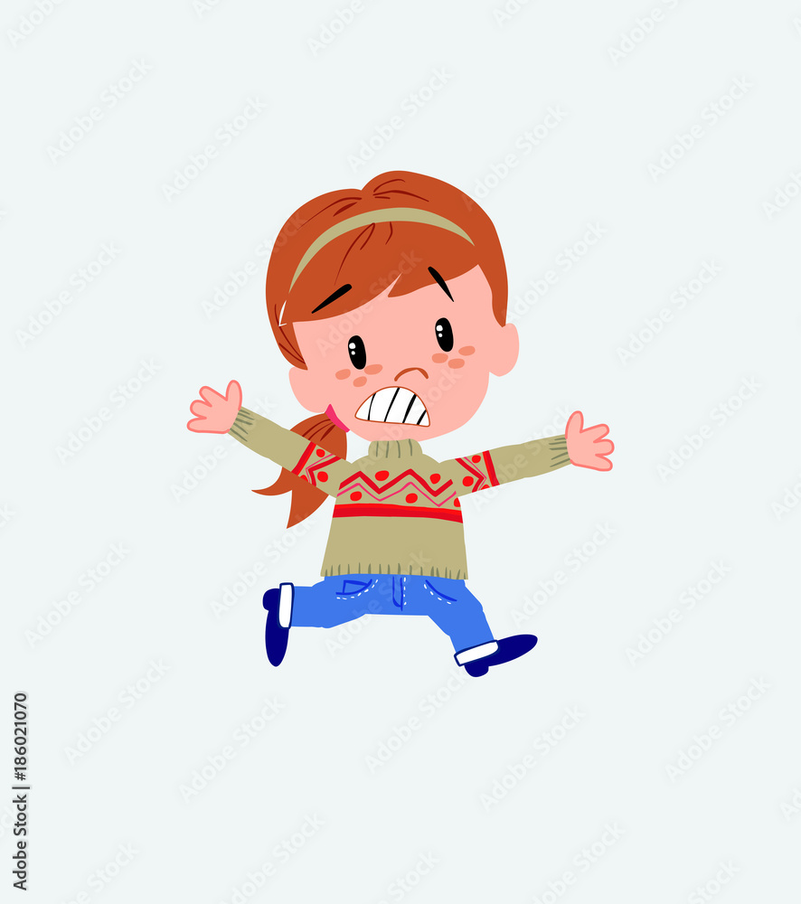 White girl with sweater running terrified. White girl with sweater running terrified.