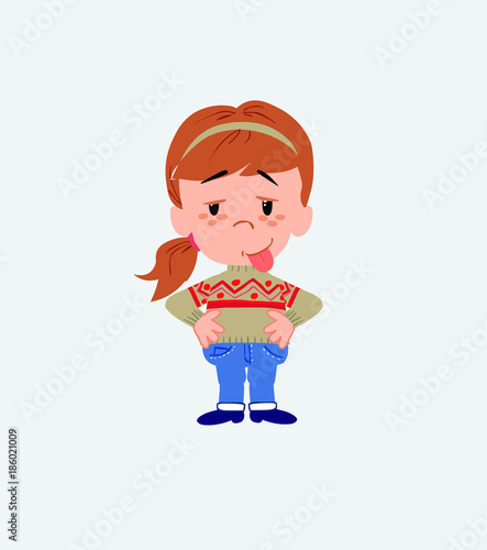 White girl with sweater in waiting attitude with funny expression.