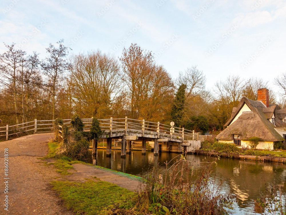 famous wooden bridge flatford mill suffolk river no people cottage