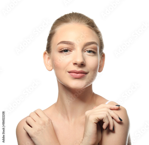 Beautiful woman with long eyelashes on white background © Africa Studio