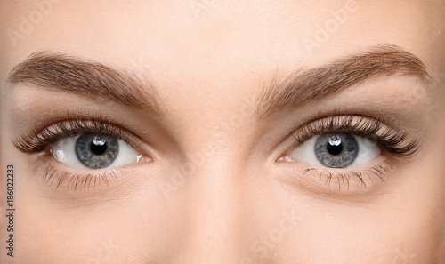 Beautiful female eyes with long eyelashes, closeup