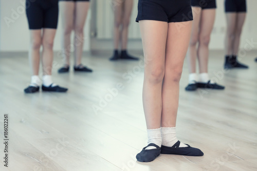Close Up Of Feet In Children's Ballet Dancing Class