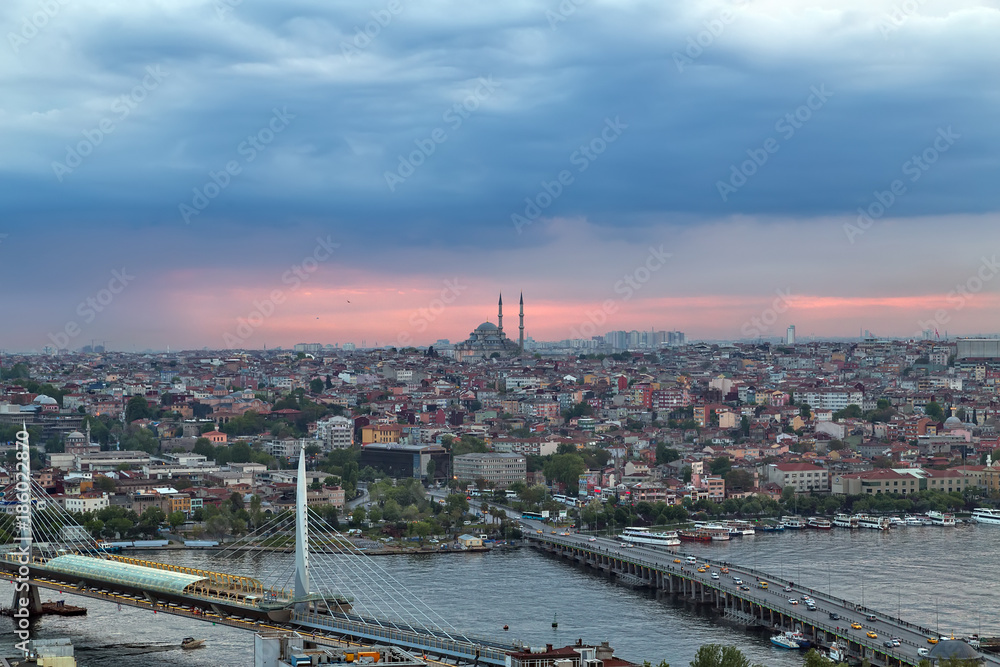 Cityscape of the Old Town, Panoramic view of Golden Horn from Galata tower, Attractions Istanbul, Turkey