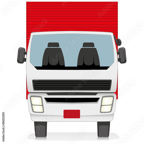 Illustration represents a transport, front of vehicle truck with body trunk or container. Ideal for educational and institutional materials photo
