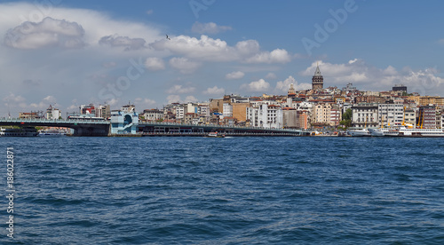 Wallpaper Mural Cityscape summer sea front view with Galata Tower and Gulf of the Golden Horn in Istanbul, Turkey. Torontodigital.ca