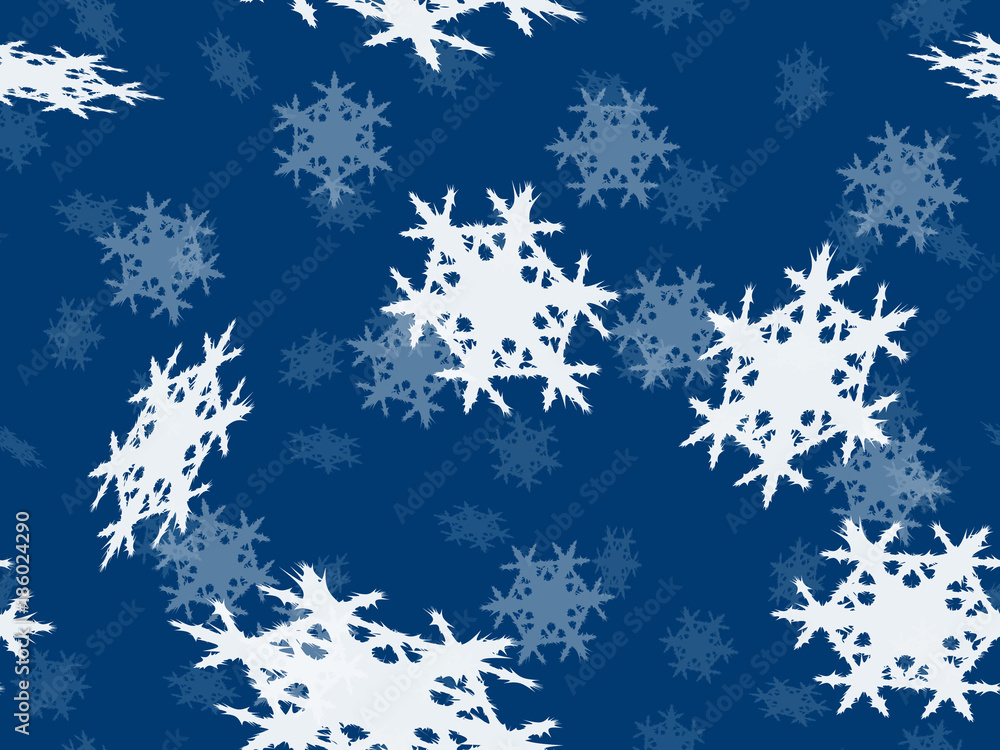 falling snowflakes, small and large on a blue background falling snowflakes, small and large on a blue background