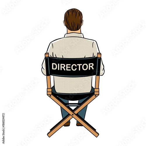 Stage director on set pop art vector illustration