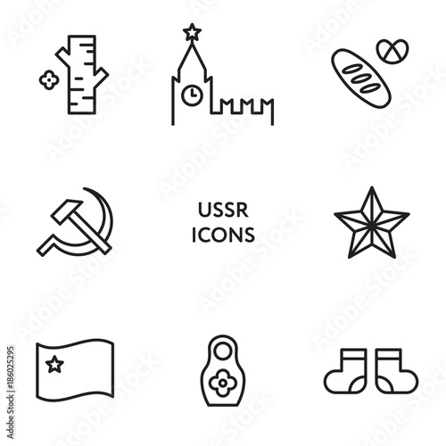 USSR flat line icon set. Soviet union signs