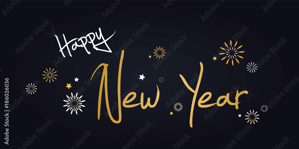 Happy New Year - vector background horizontal banner with fireworks ( christmas , holiday , eve )