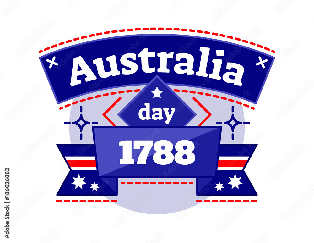 Australia day 1788 illustrated vector logo badge, celebrating National ...