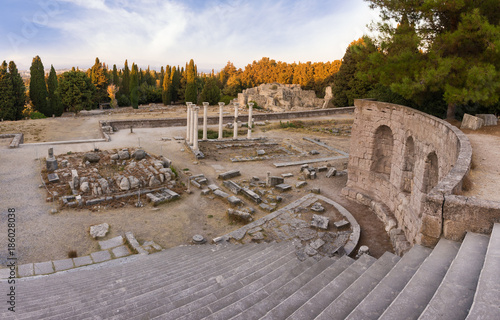 The ruins of Asclipeion in Kos island, Dodecanese, Greece, a temple dedicated to Asclepius, the god of Medicine 