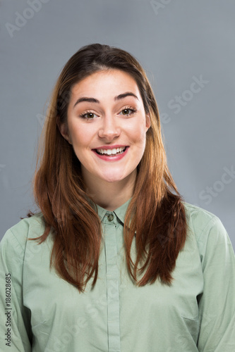 Smiling Woman Over Blue Background