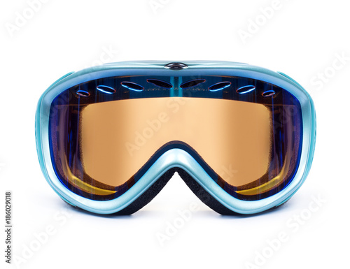 Ski or snowboard mask closeup isolated on white background