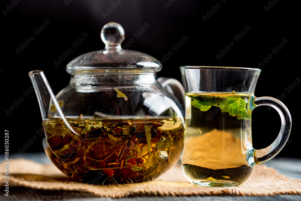 Herbal tea with honey and mint leaves Herbal tea with honey and mint leaves