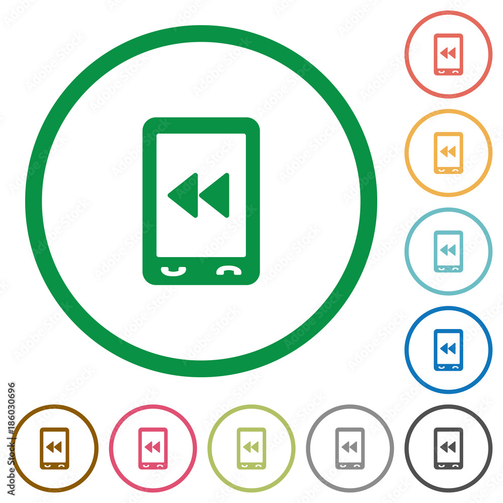 Mobile media fast backward flat icons with outlines Mobile media fast backward flat icons with outlines