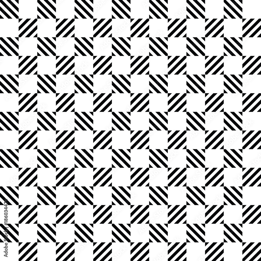 Seamless geometric row of checked squares with diagonal black and white stripes vector pattern background Seamless geometric row of checked squares with diagonal black and white stripes vector pattern background